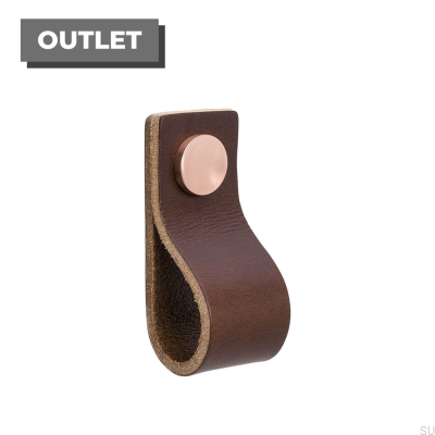Loop 65 furniture knob, brown leather with copper