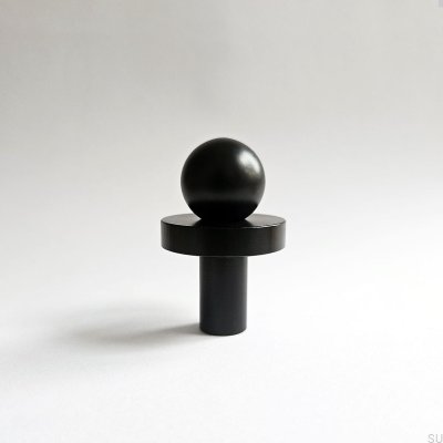 Pola W furniture knob Brass Black with Black Pad