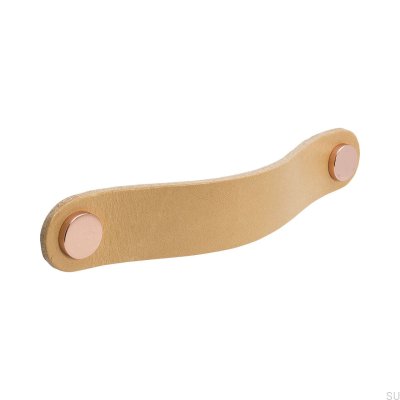 Long furniture handle Loop Round 128, natural leather with copper