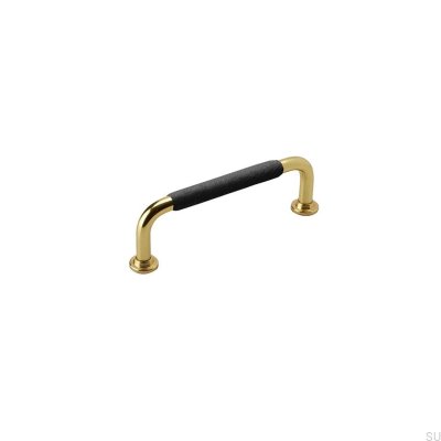 Elongated furniture handle 1353 96 Brass Black Leather