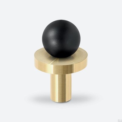 Pola Brass Black Furniture Knob with Brushed Brass Pad