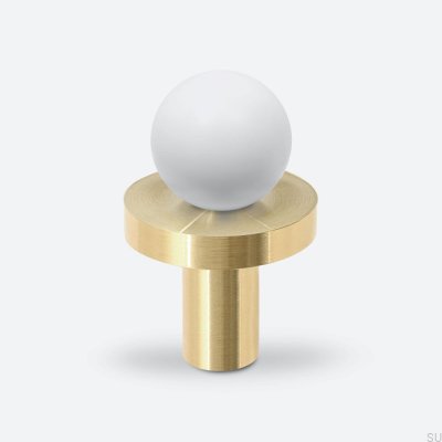 Pola Brass White Furniture Knob with Brushed Brass Pad