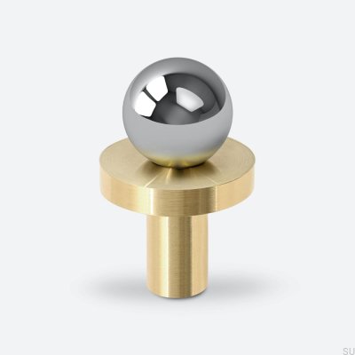 Pola Brass Silver Chrome Furniture Knob with Brushed Brass Pad