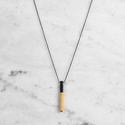 Necklace with vertical pendant Linear Brass Black with Gold