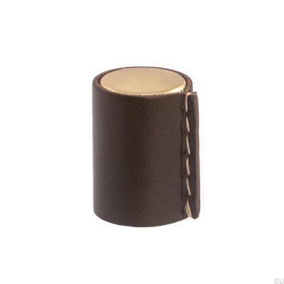 Läderknopp furniture knob Brushed gold with brown leather