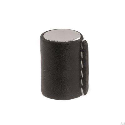 Läderknopp furniture knob in Polished Chrome with Black Leather