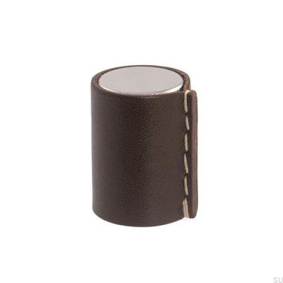 Läderknopp furniture knob Polished chrome and brown