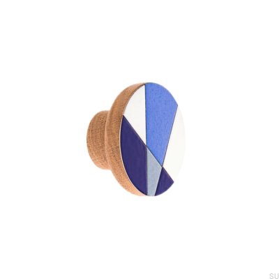 Moderna Blue 55 Furniture Knob Wooden Oak Enameled White-Blue Hard Oil Colorless Semi-Matte