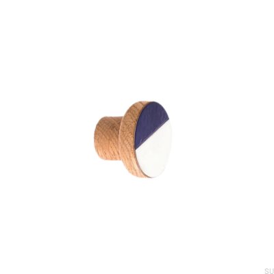 Moderna Blue 40 Furniture Knob Wooden Oak Enameled White-Blue Hard Oil Colorless Semi-Matte