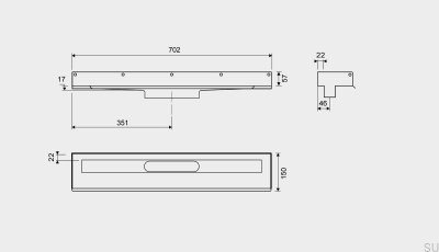 Linear drain 1001 700 3-flange Wall-mounted Steel