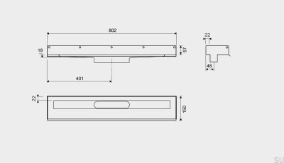 Linear drain 1001 800 3-flange Wall Steel