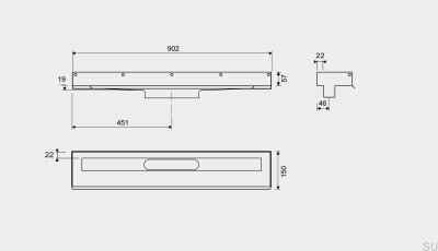 Linear drain 1001 900 3-flange Wall-mounted Steel