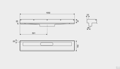 Linear drain 1001 1000 3-flange Wall Steel