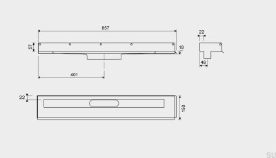 Linear drain 1002 800 Left flange Wall steel