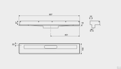 Linear drain 1003 800 Right flange Wall steel