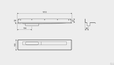 Linear drain 1004 900 Rear flange Left-hand wall drain Steel