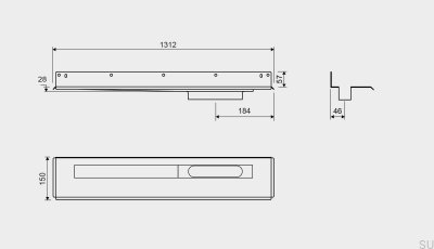Linear drain 1004 1200 Rear flange Right-hand wall drain Steel