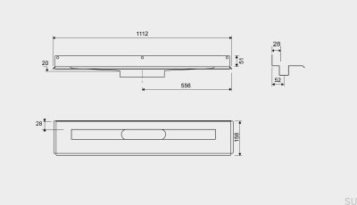Linear drain 1004 1000 Rear flange offset 6 mm Wall Steel