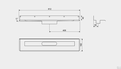 Linear drain 1004 700 Rear flange offset 12 mm Wall Steel