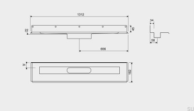 Linear drain 1004 1200 Rear flange offset 12 mm Wall Steel