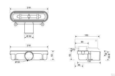 Drain module with horizontal outlet 50 mm with mechanical odour barrier