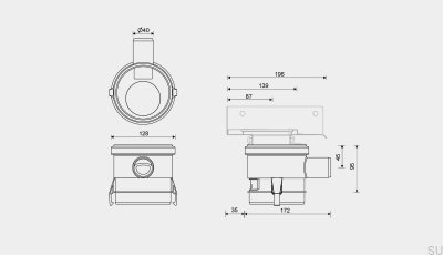 Corner drain extension with side connection 40 mm