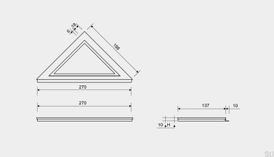 Corner drain panel with 10 mm frame HighLine Steel Brushed
