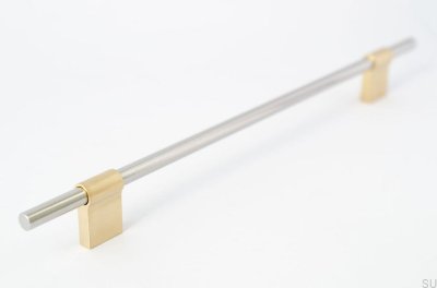 Elongated furniture handle Line Mix 224 Polished steel with brushed brass