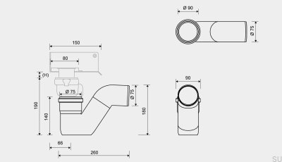 Plastic siphon 75 mm type P horizontal