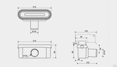 Drain module with horizontal outlet 50 mm with removable siphon