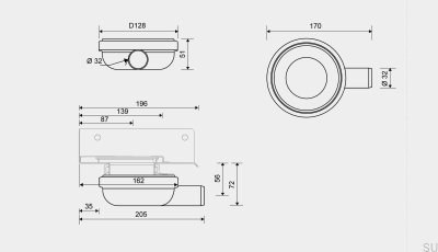Corner drain module with horizontal outlet 32 mm