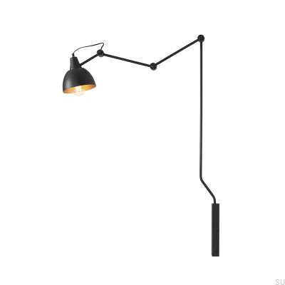 Aida Long Metal Black Wall Lamp (gold shade center)