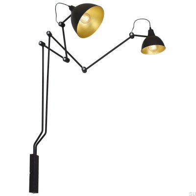 Aida 2 Metal Black Wall Lamp (gold shade center)