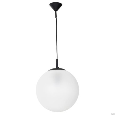 Globe Metal Black Hanging Lamp with Milky Shade
