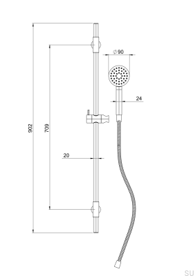 Shower rail with adjustable wall bracket ARM100 Brass Nickel-plated Brushed