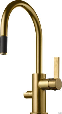 Kitchen faucet with pull-out spout and dishwasher valve ARM385 Brass Honey Brushed Gold