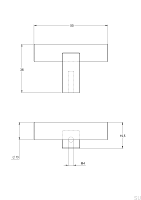 T-Bar Bar055 furniture knob, polished brass, unvarnished
