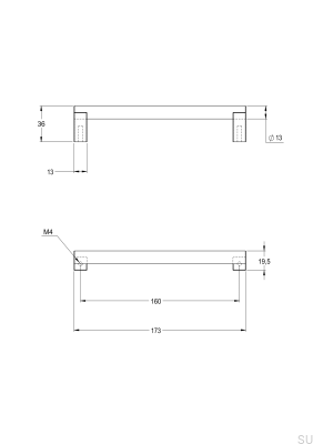 Bar173 160 elongated furniture handle, brass, nickel-plated, brushed