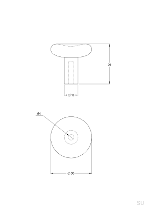 Bean 30 furniture knob, brass, brushed nickel