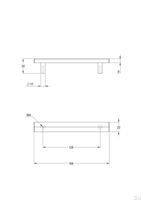 Bean 128 oblong furniture handle, brass, brushed nickel