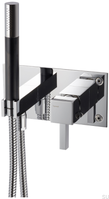 Square shower faucet with handset and hose BOX011-364 Brass Silver Chrome