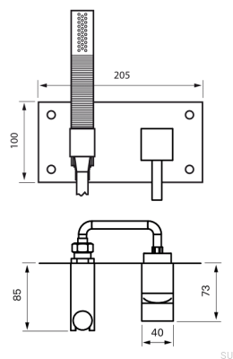 Square shower faucet with handset and hose BOX011-364 Brass Silver Chrome