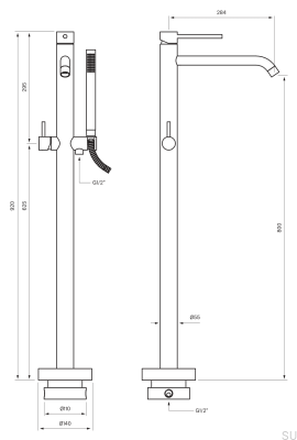 Freestanding bathtub faucet with shower head EVM032 Brass Silver Chrome