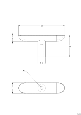 T-Bar Pastille 60 furniture knob, brass, brushed nickel