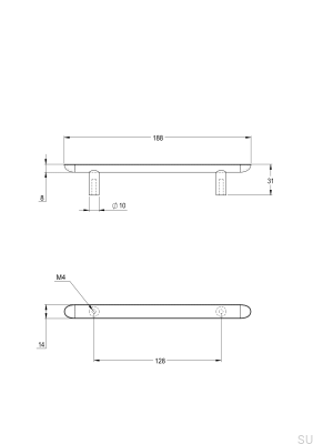 Pastille 128 oblong furniture handle, brass, silver, chrome