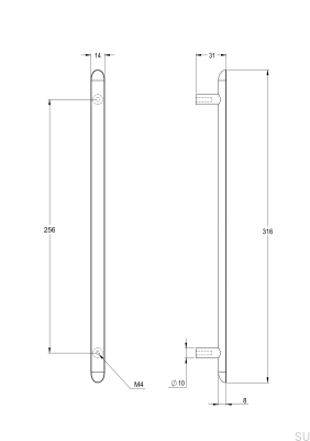 Pastille 256 oblong furniture handle, brass, silver, chrome