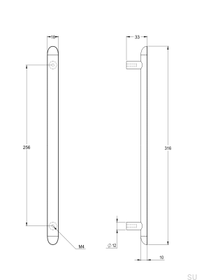 Pastille L 256 oblong furniture handle, brass, black, chrome, brushed