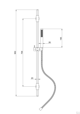 Shower rail with adjustable wall mount TVM100 Brass Silver Chrome