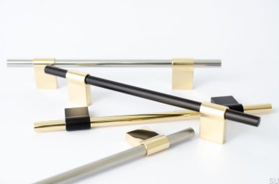Line Mix 224 Furniture Handle Brushed Brass Unlacquered with Brushed Steel