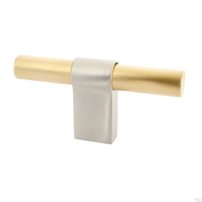 T-Bar Line Big Mix 80 Furniture Knob Brushed Brass Unlacquered with Brushed Steel